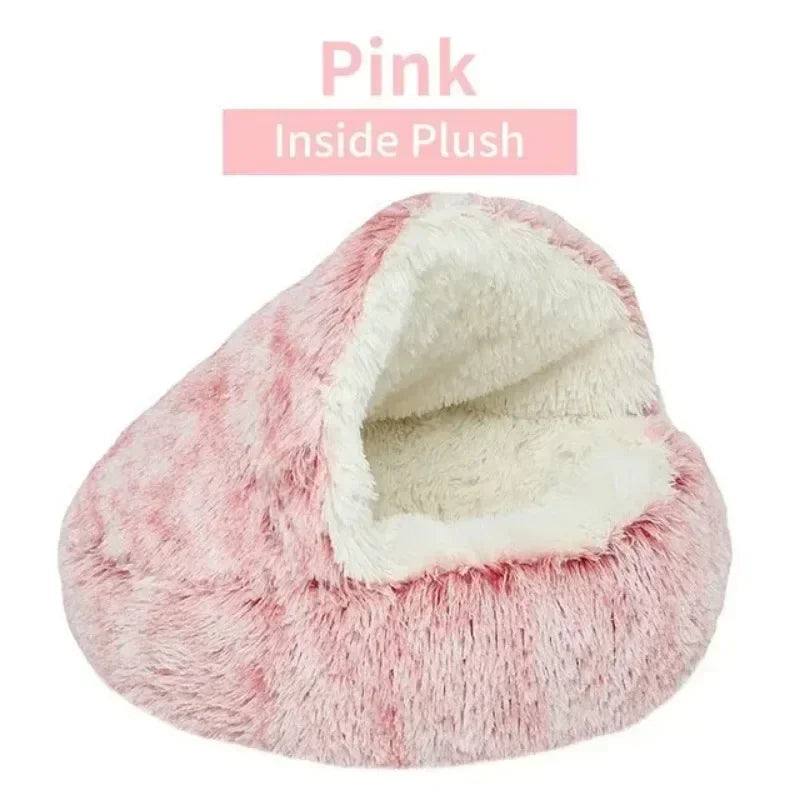 Long Soft Plush Round Cat Bed Comfortable Warm For Small Dogs Winter Sleep Bag Cats Nest Round Semi Enclosed Plush Pet Cat Bed