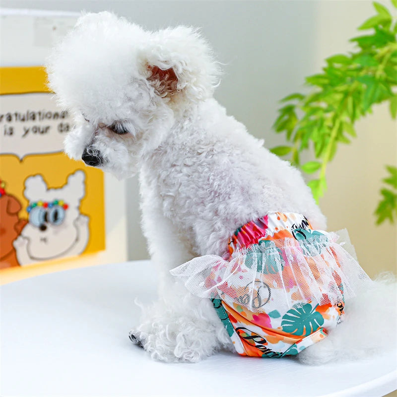 Floral Pet Dog Physiological Pants Cute Plaid Dress Lace Female Teddy Yorkshire Cats Shorts Breathable Cotton Small Dog Clothes