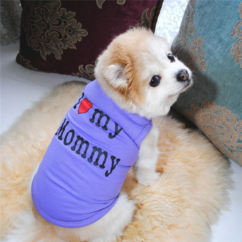 Small Dog Clothes Soft Cotton Puppy Shirt Classic Daddy Mommy Printed T-shirt Pet Vest Clothing for Cats Chihuahua Dog Apparel