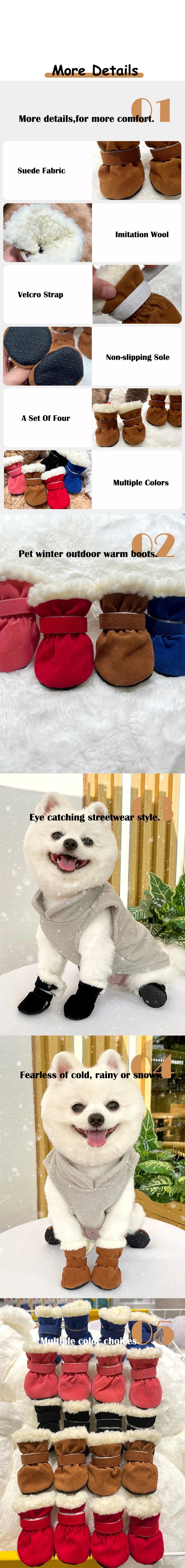 Solid Chamois Velvet Dog Socks Winter Outdoor Walking Chihuahua Non Slip Shoes for Puppy Soft Warm Accessories Feet Protector
