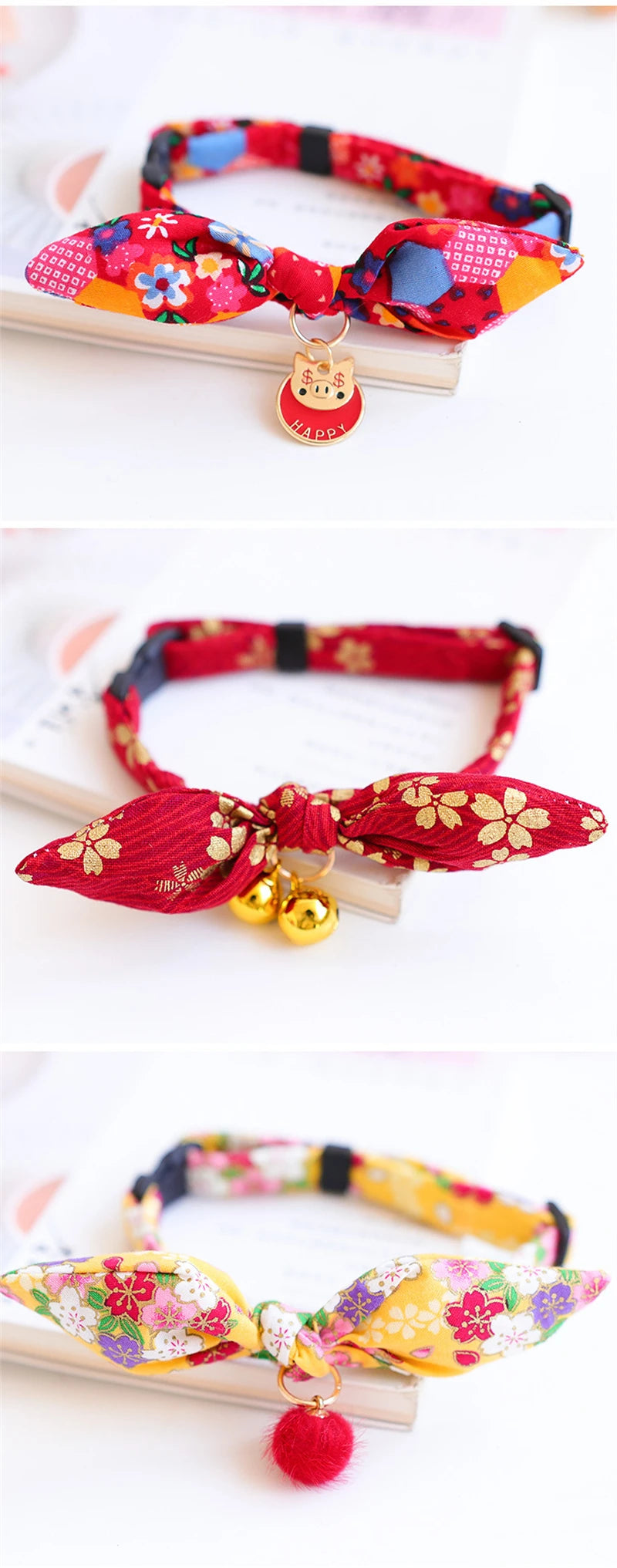 Cute Japanese Print Pet Dog Collars Bunny Ears Shaped Necklace for Cats Spring Decorate Puppy Supplies Neck Wear Cat Accessories
