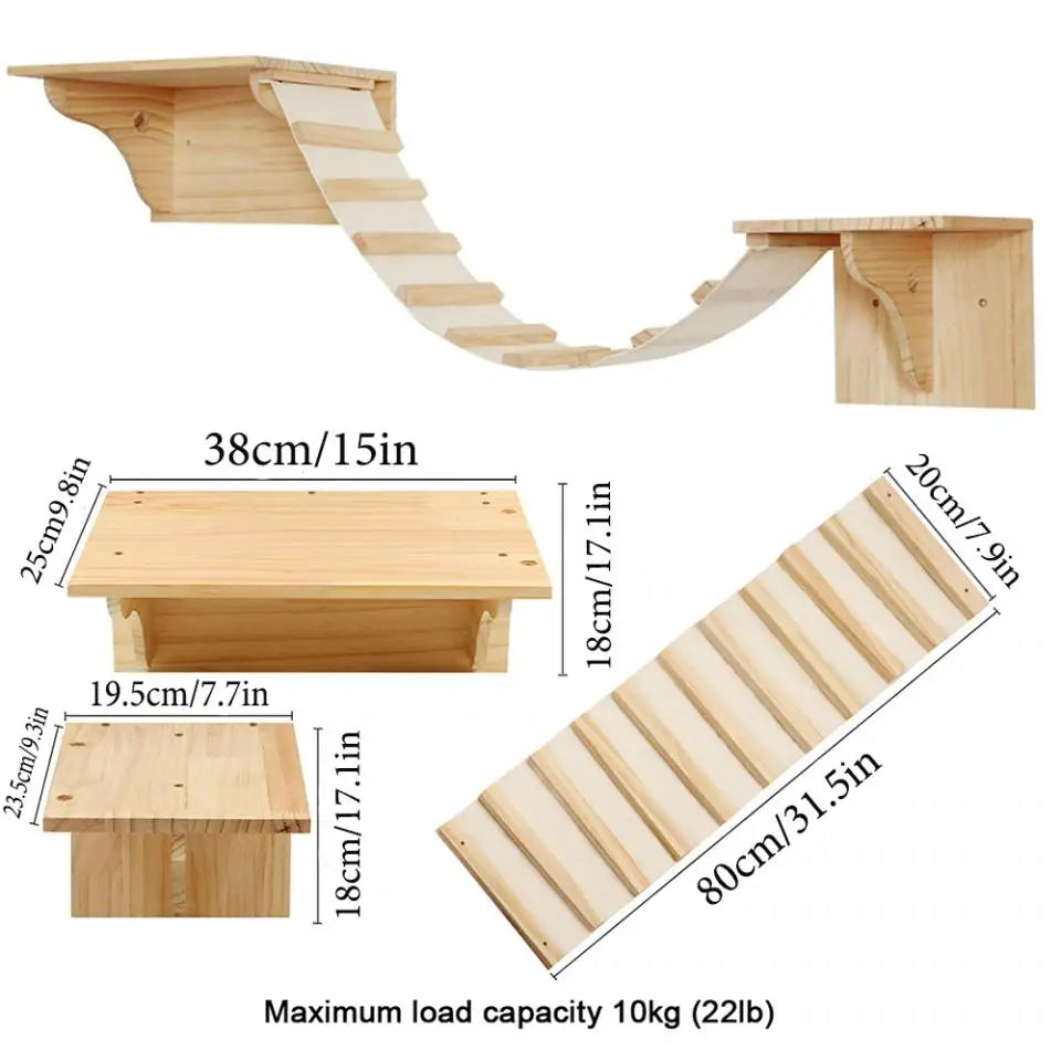 Cat Climbing Shelf Wall Mounted Hammock 1m Bridge With Sisal Scratching Post For Cats Tree Tower Platform Jumping Pet Furniture