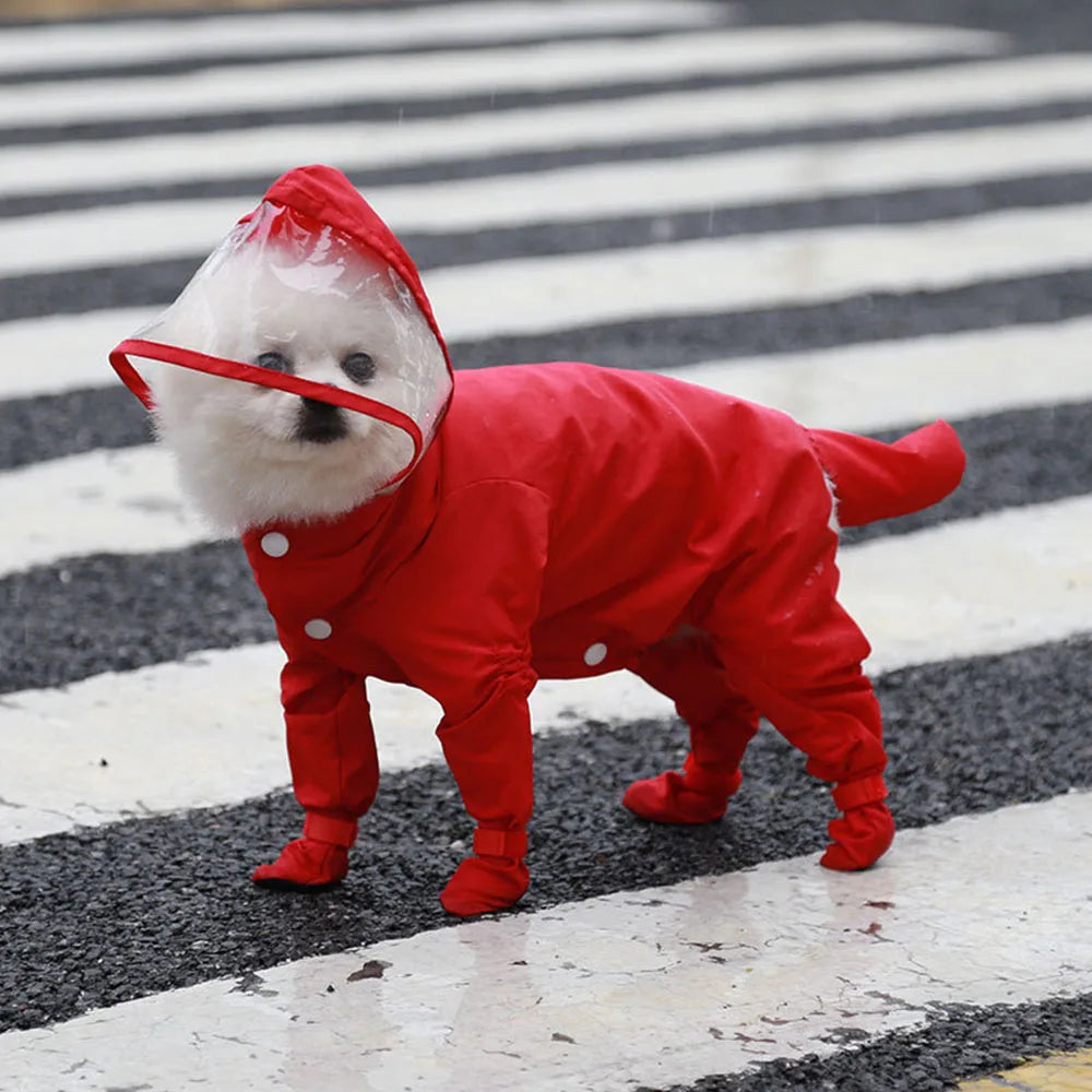 Small Dog Raincoat Hooded Pet Rain Wear Waterproof Teddy Poncho with Rain Boots Adjustable Puppy Dog Full Body Coverage with Hat