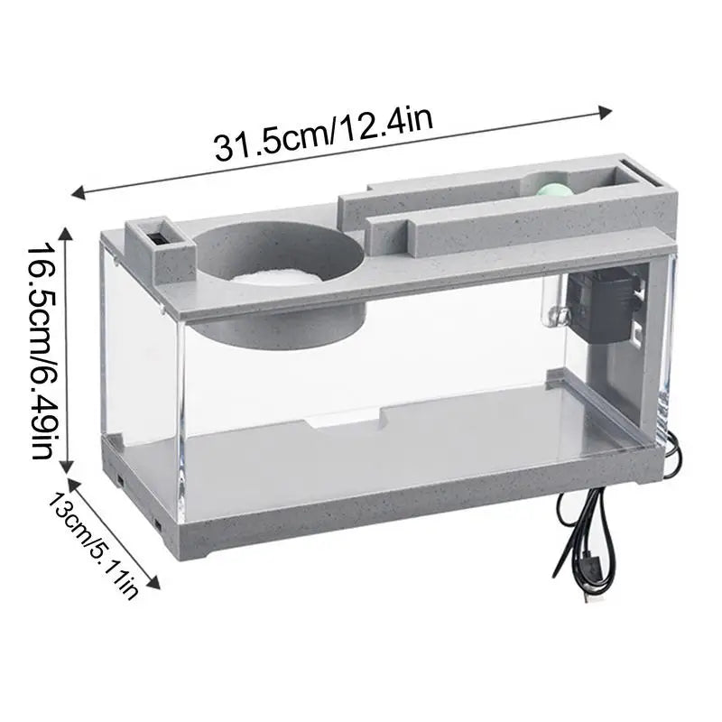Mini Aquarium Fish Aquarium Retro Decorative Quiet Desk Aquarium With Water Pump For Turtle Reptile Shrimp Moss Goldfish