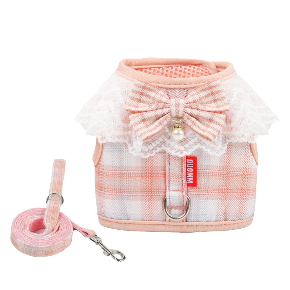 Sweet Plaid Puppy Dog Harness with Bow Walking Pet Harnesses and Leash Set for Small Dogs Schnauzer Poodle mascotas Accessories
