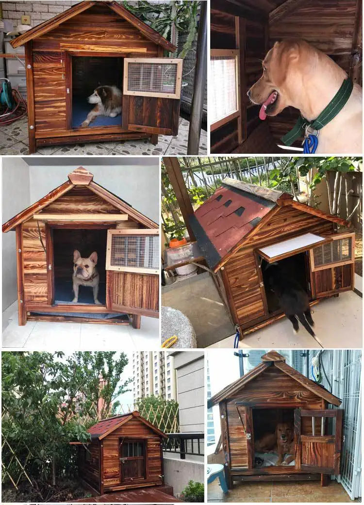 Outdoor Dog House Solid Wood Waterproof Large Dog Golden Retriever Kennel Rainproof Kennel Pet Villa Summer Outdoor Dog House