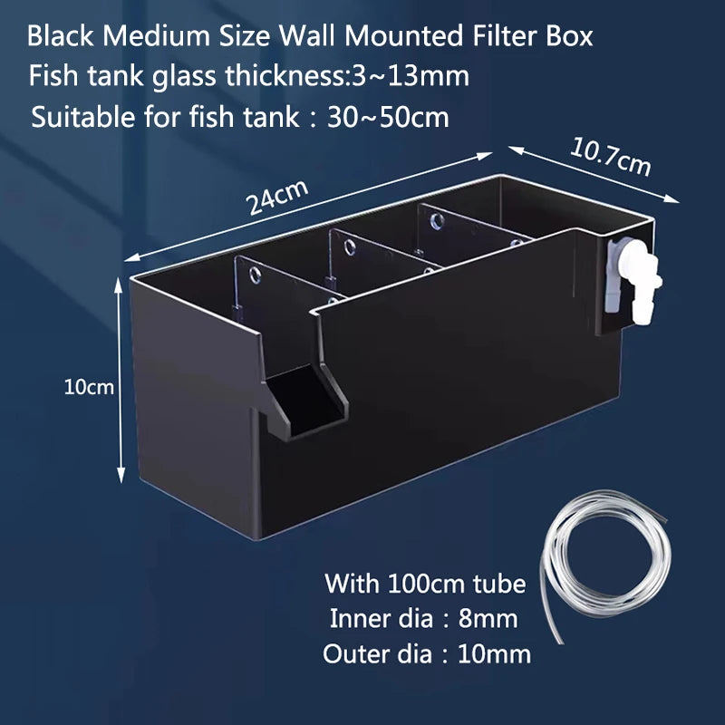 Black Fish Tank External Filter Box Acrylic Filter Dry and Wet Separation Small Silent External Suspend Aquarium Drip Overflow