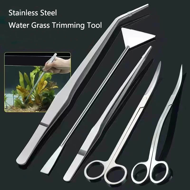 Stainless Steel Aquarium Tank Tools Kit Fish Tanks Aquatic Plants Grass Scissor Tweezers Shovel Kit Aquarium Maintenance Tools