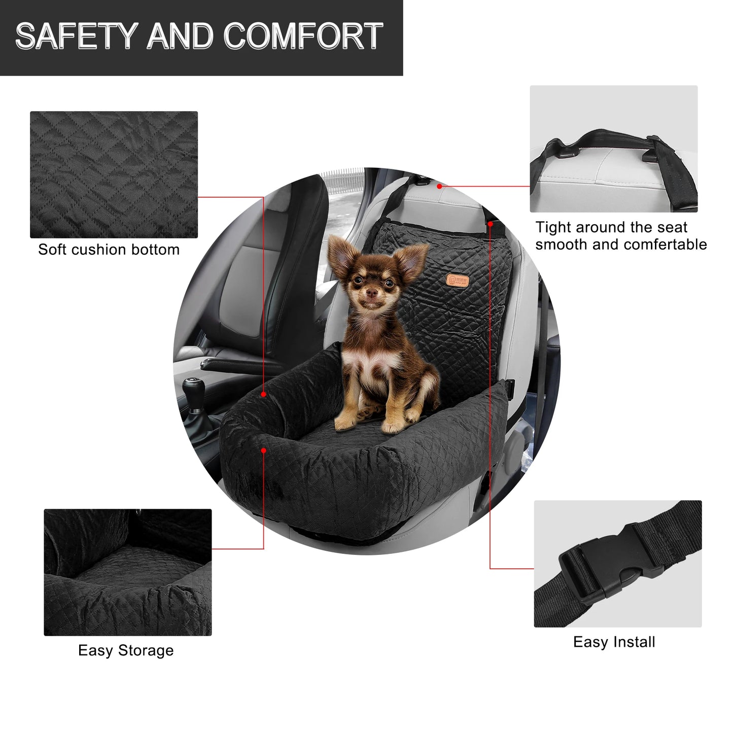 UXCELL Dog Car Seat Booster Seat Hammock Pet Carriers Bag Adjustable for Puppy Cat Pets Soft Bottom Travel Bed Accessories