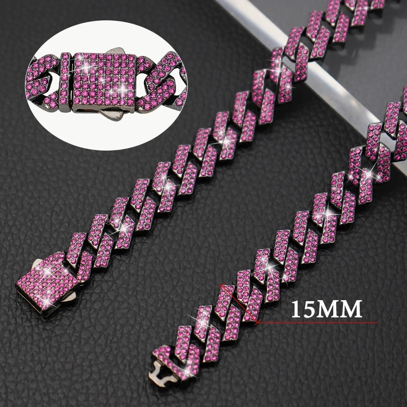15MM Wide Diamond Luxury Necklace for cat dogs Bling Jewelry Dog Chain Collar Cuban link Gold Chains for small medium Dogs pet