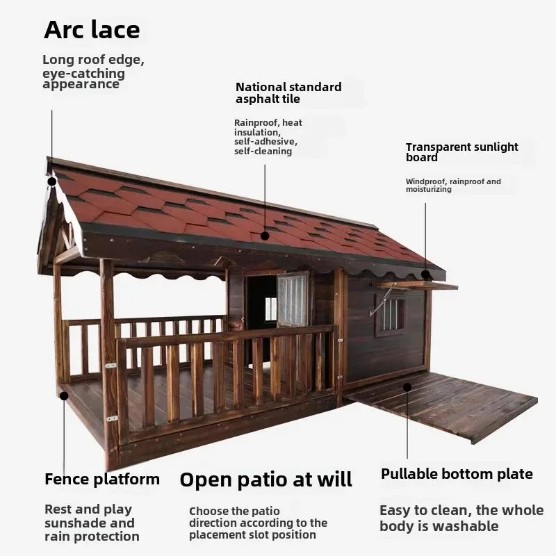 Outdoor Dog House Solid Wood Waterproof Large Dog Golden Retriever Kennel Rainproof Kennel Pet Villa Summer Outdoor Dog House