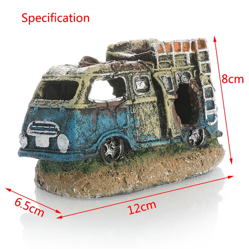 Artificial Aquarium Decoration Old Car Ornament Submarine Decor Resin Landscaping House for Fish Accessories for Aquarium Stuff