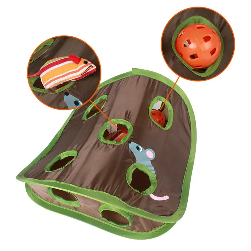 9 Hole Cats Playing Tunnel Foldable Mouse Hunt Toys Cat Mice Game Intelligence Bell Tent With Keeps Kitten Active Pets
