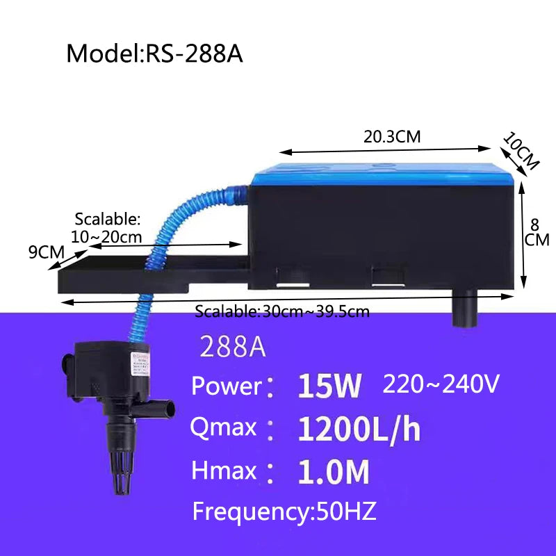 3in1 Top Filter Box Aquarium Submersible Pump Fish Tank Upper Filter Belt Filter Box Oxygenation Filtration System Accessories