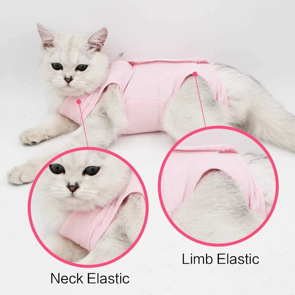 Pet Cat Recovery Suit for Abdominal Wounds or Skin Diseases E-Collar Alternative, After Surgery Wear Onesie Bodysuit Cat Clothes
