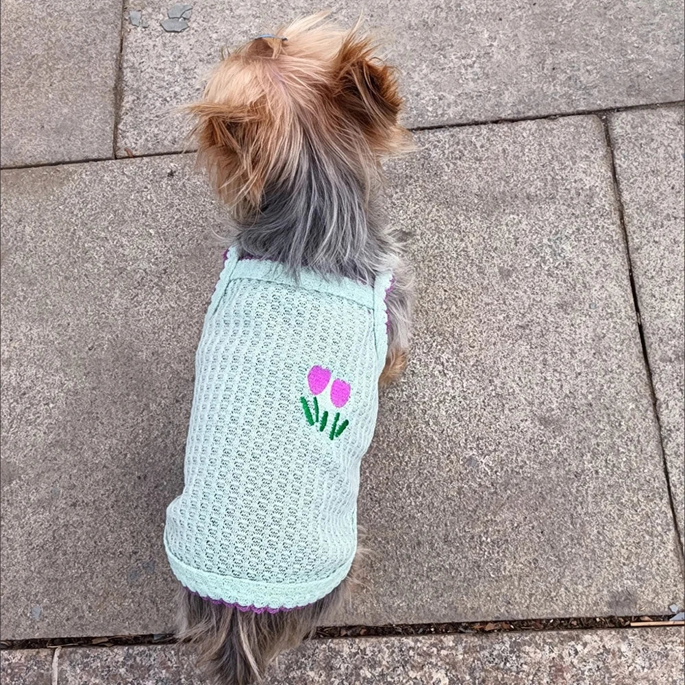 Sweet Puppy Dog Camisole Vest for Small Dogs Summer Pet Clothes Pomeranian Maltese Shirts mascotas Flower Embroidered Clothing