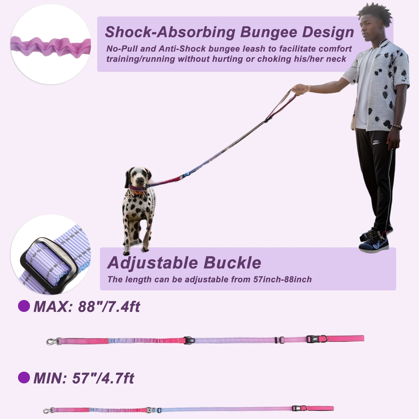 UXCELL Fashion Hands Free Dog Leash No Pull Bungee Dog Leash With Car Seatbelt for Dog Outdoor Walking Dog Leads