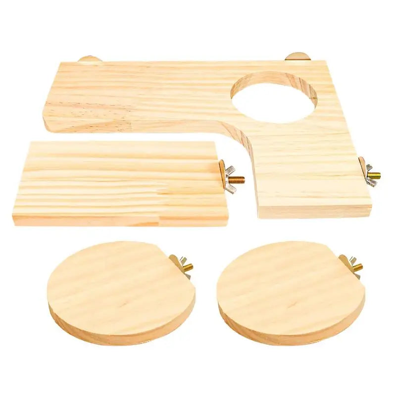 4 Pieces Hamster Wood Platform Set Wood Round Station Board L-shaped Round Hole Standing Platform Hamster Cage Accessories