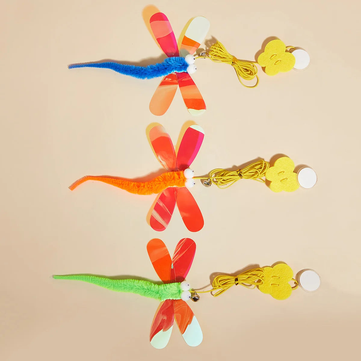 Cat Toy Cat Teaser Stick Three Color Dragonfly Hanging With Adjustable And Adjustable Self Cat Teaser Toy Swing Cat Teaser Stick