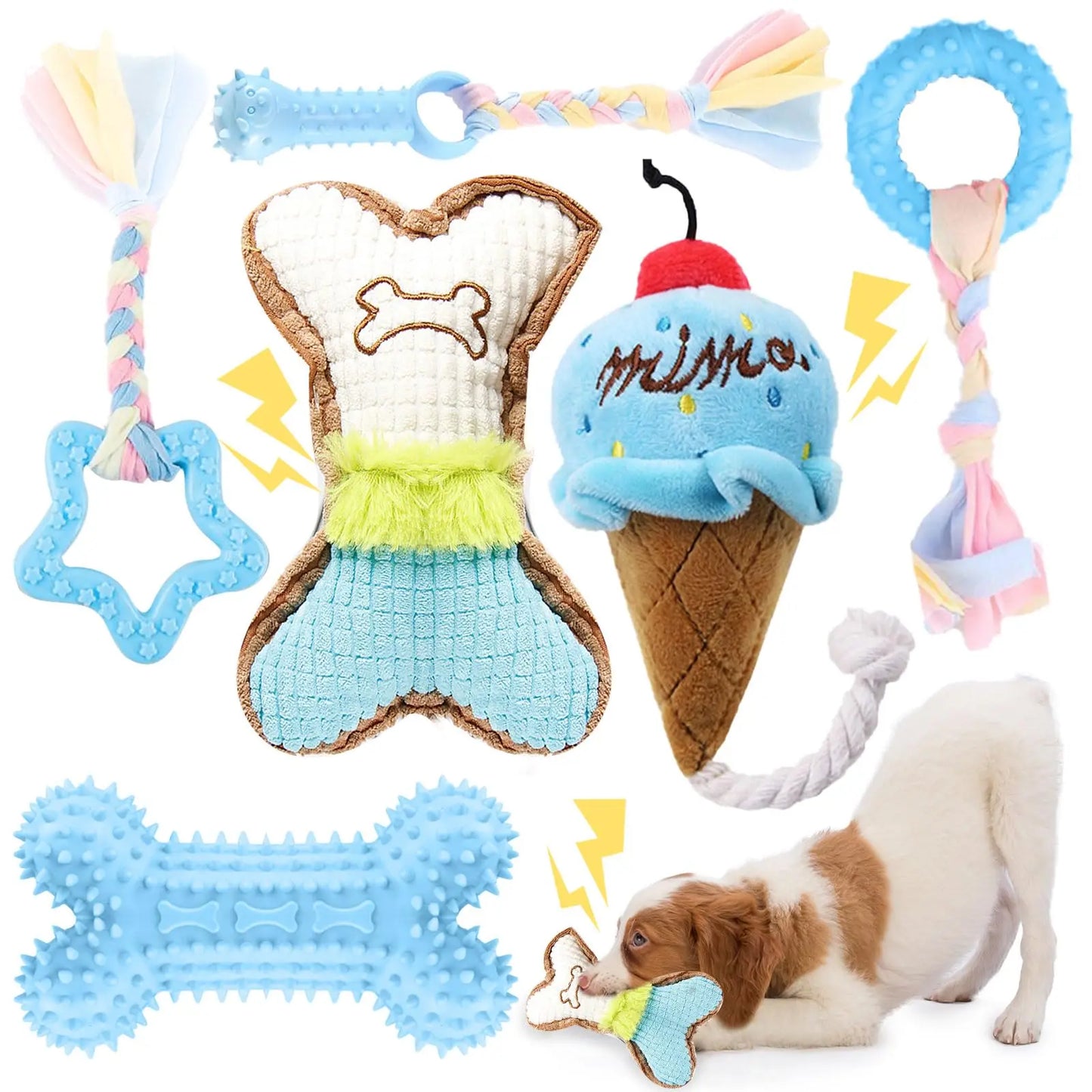6-piece set of puppy teething toys, small dog chewing toys with ropes, cute soft rubber puppy toy set for cleaning teeth