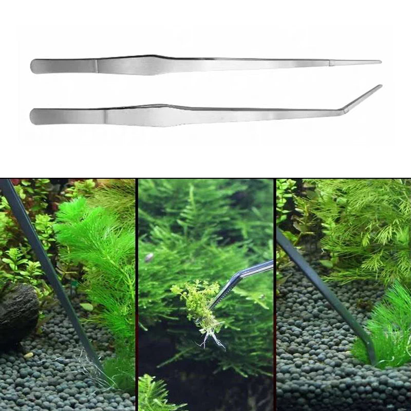 27cm Black Stainless Steel Curved Aquarium Tweezers Aquarium Plants Tweezer Straight Fish Tank Cleaner aquarium accessories