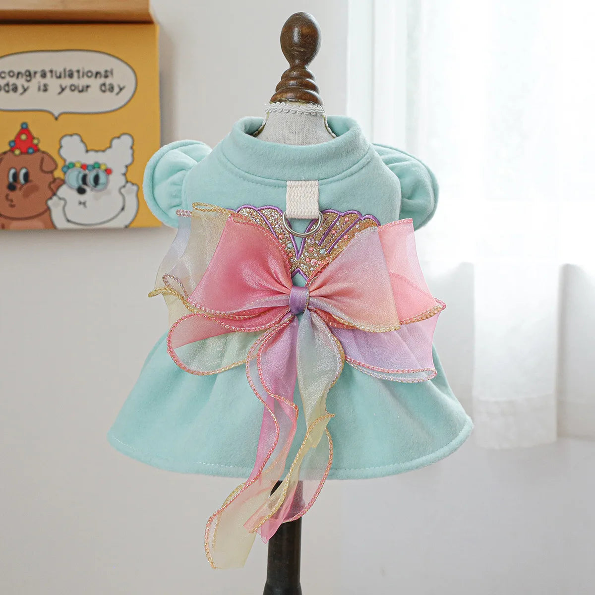 Luxury Woolen Princess Dress for Small Dogs Girl, Autumn Winter Warm Dog Clothes Yorkie Chihuahua Puppy Bowknot Skirts