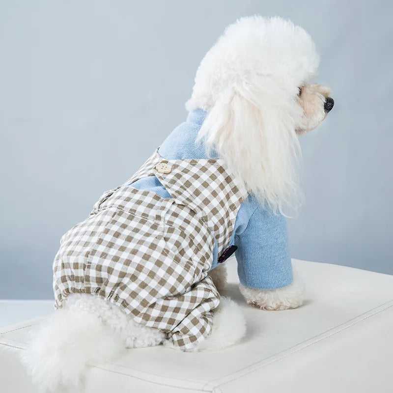 Winter Dog Clothes Bowknot Plaid Coat Thicken Jacket Pets Gentleman Outfits Warm Clothes Bowknot Jumpsuit Jacket Outfit Clothing
