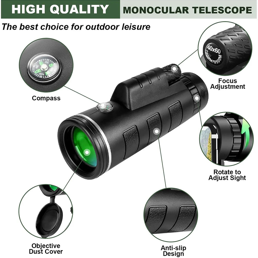 10x42 HD Powerful Portable Monocular Telescope BAK4 Prism for Outdoor Travel Camping,Hiking,Hunting,Bird watching, Holiday Gifts
