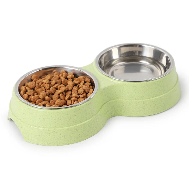 Pet Stainless Steel Bowls Double Puppy Dog Food and Water Bowls Set Cat Bowls Pet Feeder Dishes Dual Bowls for Small Dogs Cats