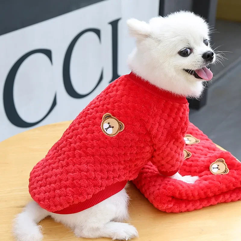 2024 New Warm Fleece Pet Clothes Cute Print Coat Small Medium Dog Cat Shirt Jacket Teddy French Bulldog Chihuahua Winter Outfit