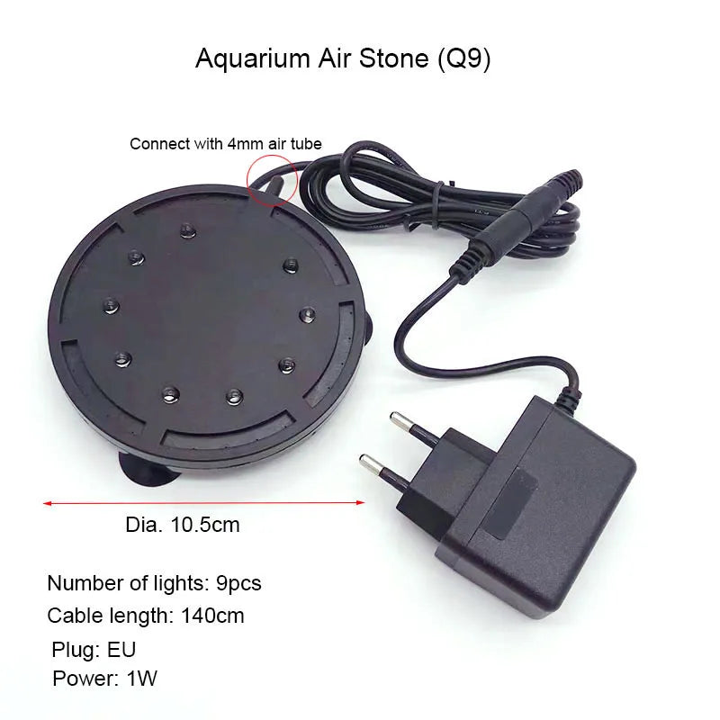 1pc Aquarium Air Stone Bubble Bar with LED Light Underwater Oxygen Pump Aquarium Fish Tank Aerator Pump Stone with Suction Cups