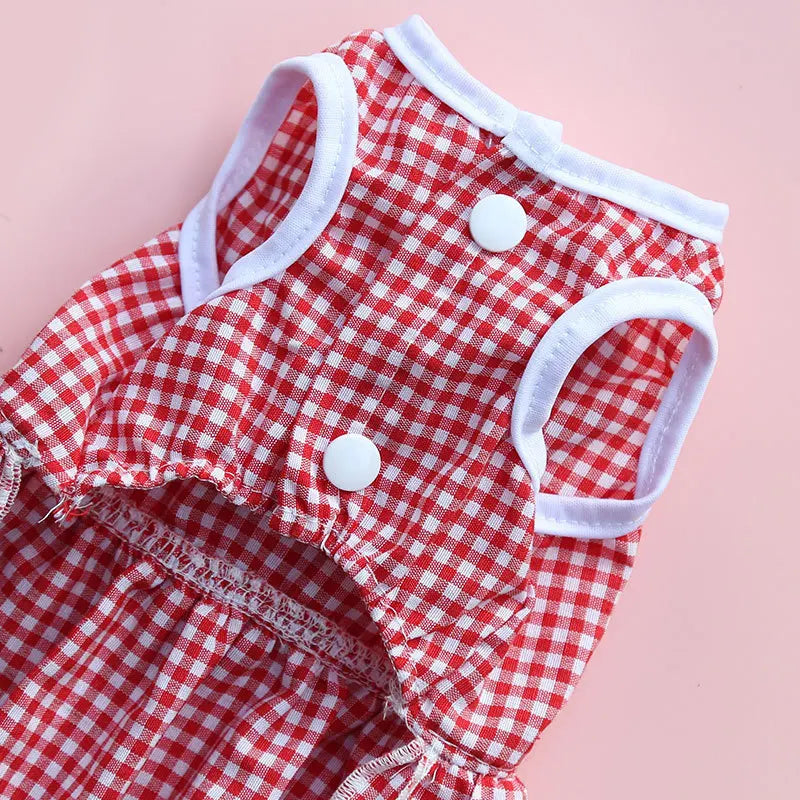 Bow Tie Decorate Dog Fancy Dress Stripes and Lattice Pink Pet Skirt Sleeveless Girl Wedding Party Pet Skirt Clothing for Cats