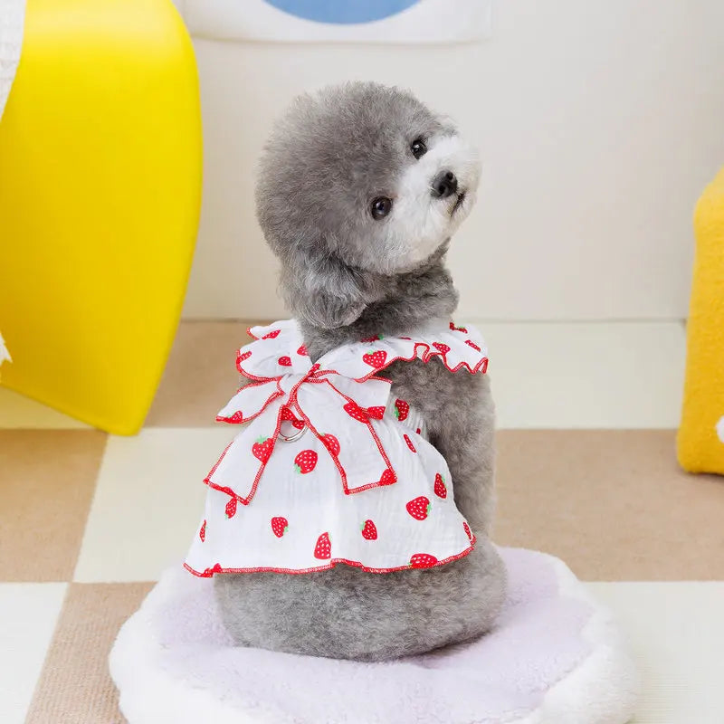 Summer Dog Strawberry Skirt Luxury Vest Suspender Dress Cooling Shirt for Bichon Chihuahua - Dog Outfit Summer Clothing