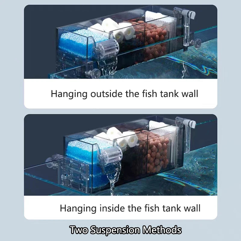 Waterfall Fish Tank Filter Box Wall Mounted Built-in Silent Circulating Water Purifier For Aquarium Tank Box With Water Pump