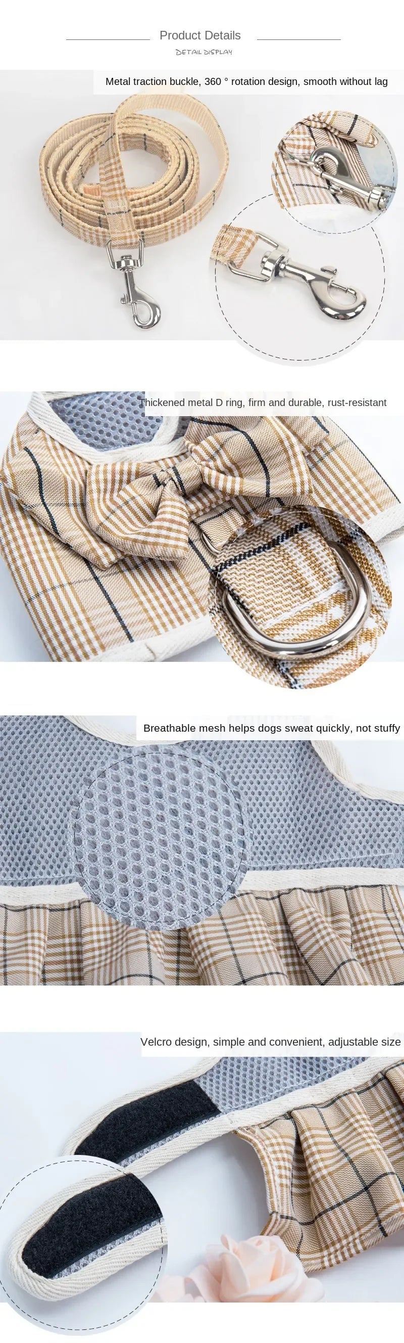 2023New Dog Harness Elegant Comfortable Breathable Pet Dress Collar For Small Dogs Fashion Lovers Vest Dog Harness and Leash Set