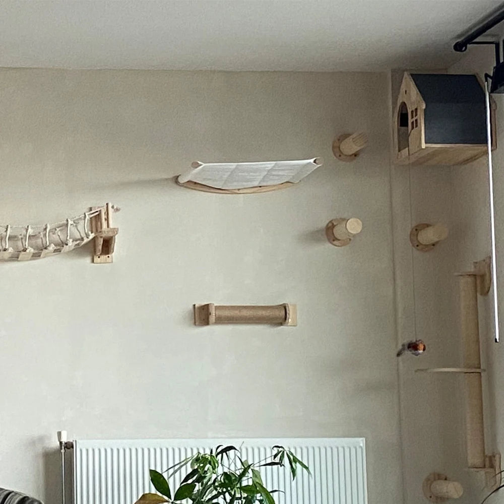 Cats Tree Tower Cat Hammock Bed Cat Climbing Shelves Wall Mounted Kitten Boho Furniture Pet Toys For Kitty Relax & Play Indoor