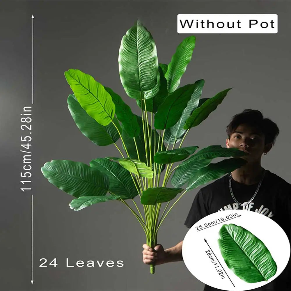85-115cm Large Artificial Plants Bird of Paradise Tree Tropical Fake Banana Leaves Plastic Palm Plants for Home Garden Decor