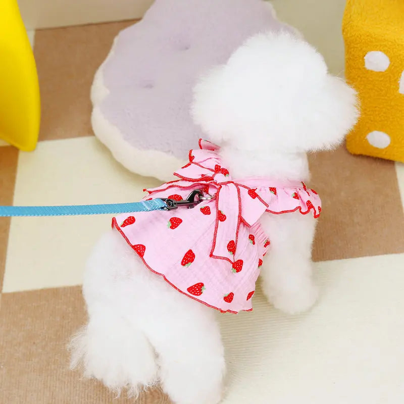 Summer Dog Strawberry Skirt Luxury Vest Suspender Dress Cooling Shirt for Bichon Chihuahua - Dog Outfit Summer Clothing