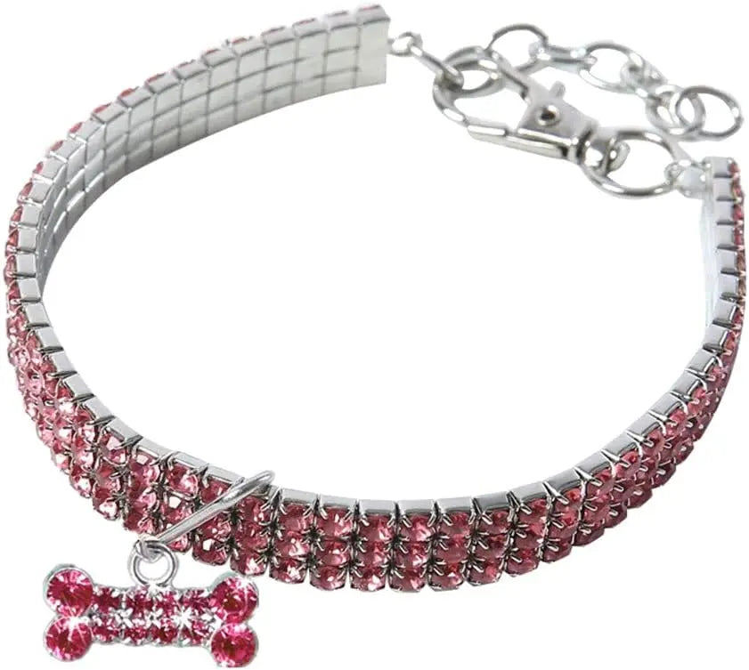 Bling Rhinestones Pet Collar, Adjustable Crystal Diamond Bone Pendant Wedding Collar Cat Dog Small Pet Elastic Necklace Jewelry