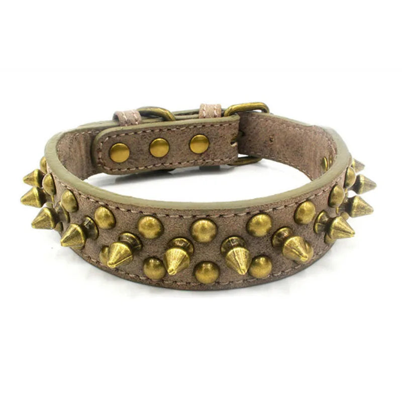 Bronze Spiked Studded Leather Dog Collars For Small Medium Large Dogs Pet Spike Collar Rivets Anti-Bite Pet Products Neck Strap