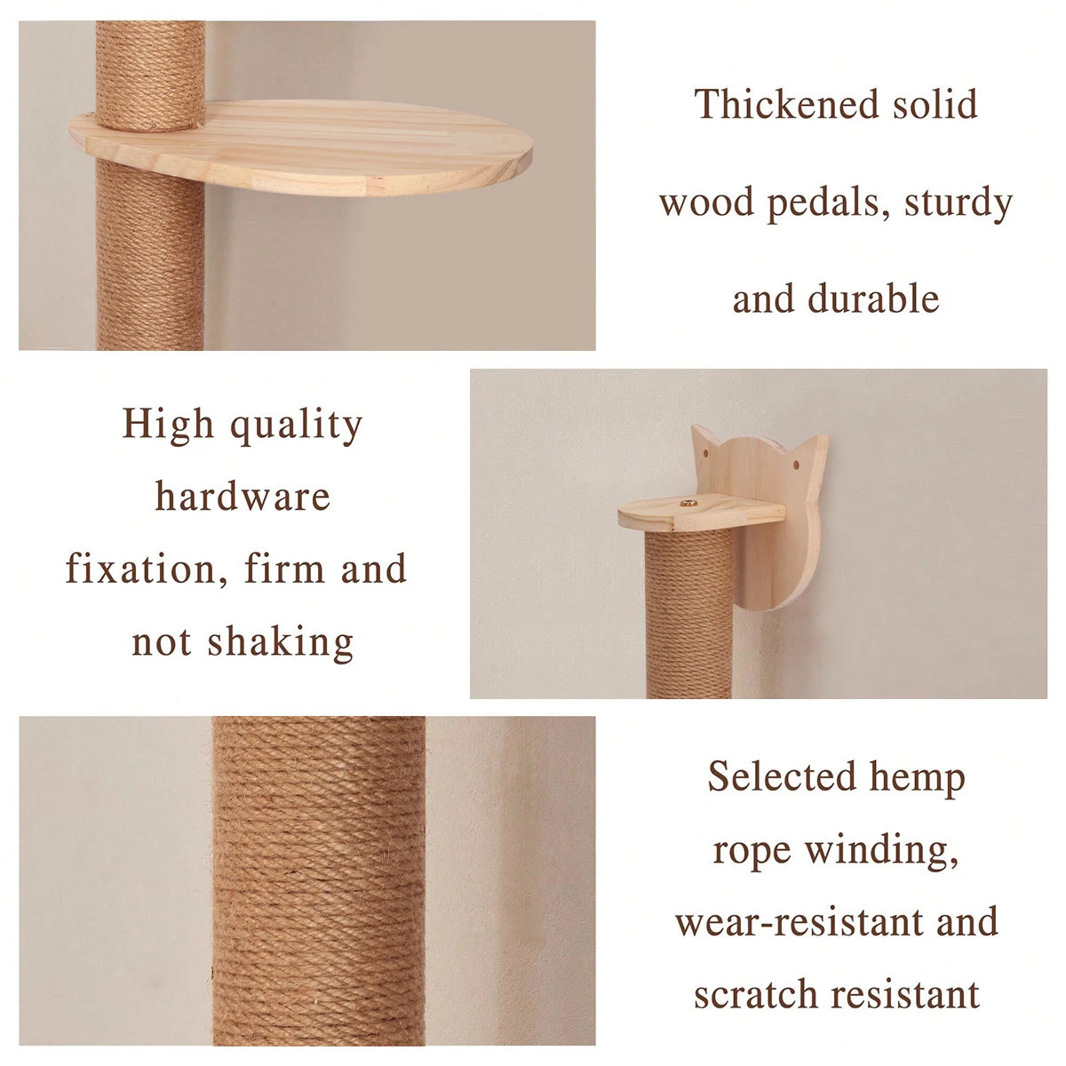 Cat Wall Furniture Scratching Post Cat Hammock with Wooden Structure Cat Ladder for Kitten Cat Tree Tower for Cat Play and Relax