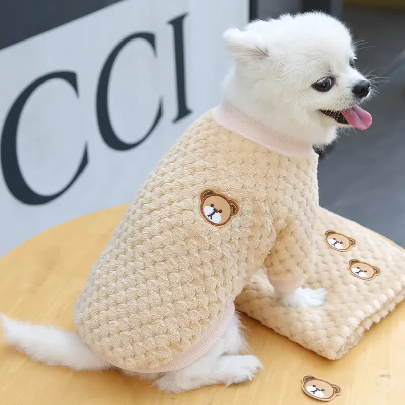 2024 New Warm Fleece Pet Clothes Cute Print Coat Small Medium Dog Cat Shirt Jacket Teddy French Bulldog Chihuahua Winter Outfit