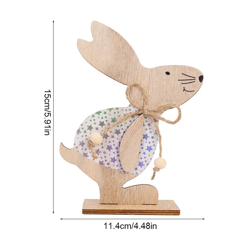 2025 Easter Wooden Rabbit Ornaments Standing Bunny with Flower for Spring Easter Party Home Table Decoration DIY Crafts Supplies