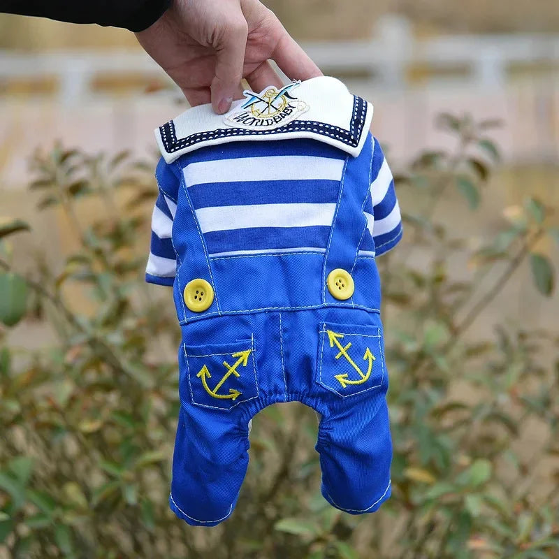 Anchor Navy Costume Dog Jumpsuit for Small Dogs, Puppy Stripe Shirt with Pants Overalls Seaman Outfits Autumn Chihuahua Clothes
