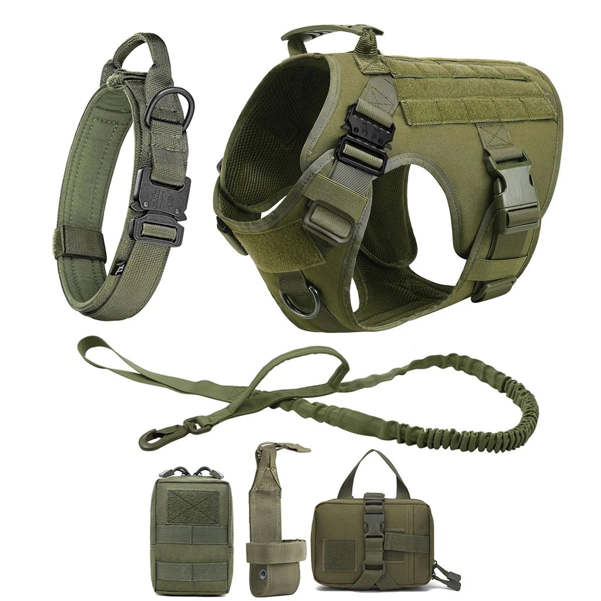 Tactical Training Large Dog Harness Collar Leash Molle Pouches Military Service Dog Vest Heavy Duty Dog Harness for Medium Dogs