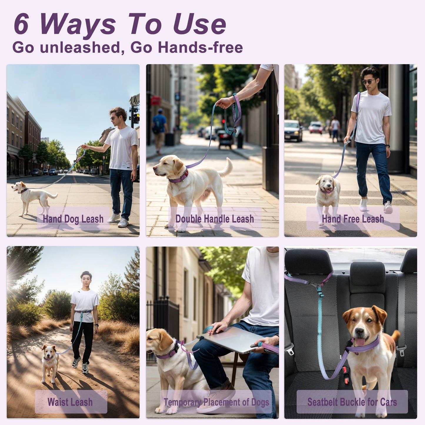 UXCELL Fashion Hands Free Dog Leash No Pull Bungee Dog Leash With Car Seatbelt for Dog Outdoor Walking Dog Leads
