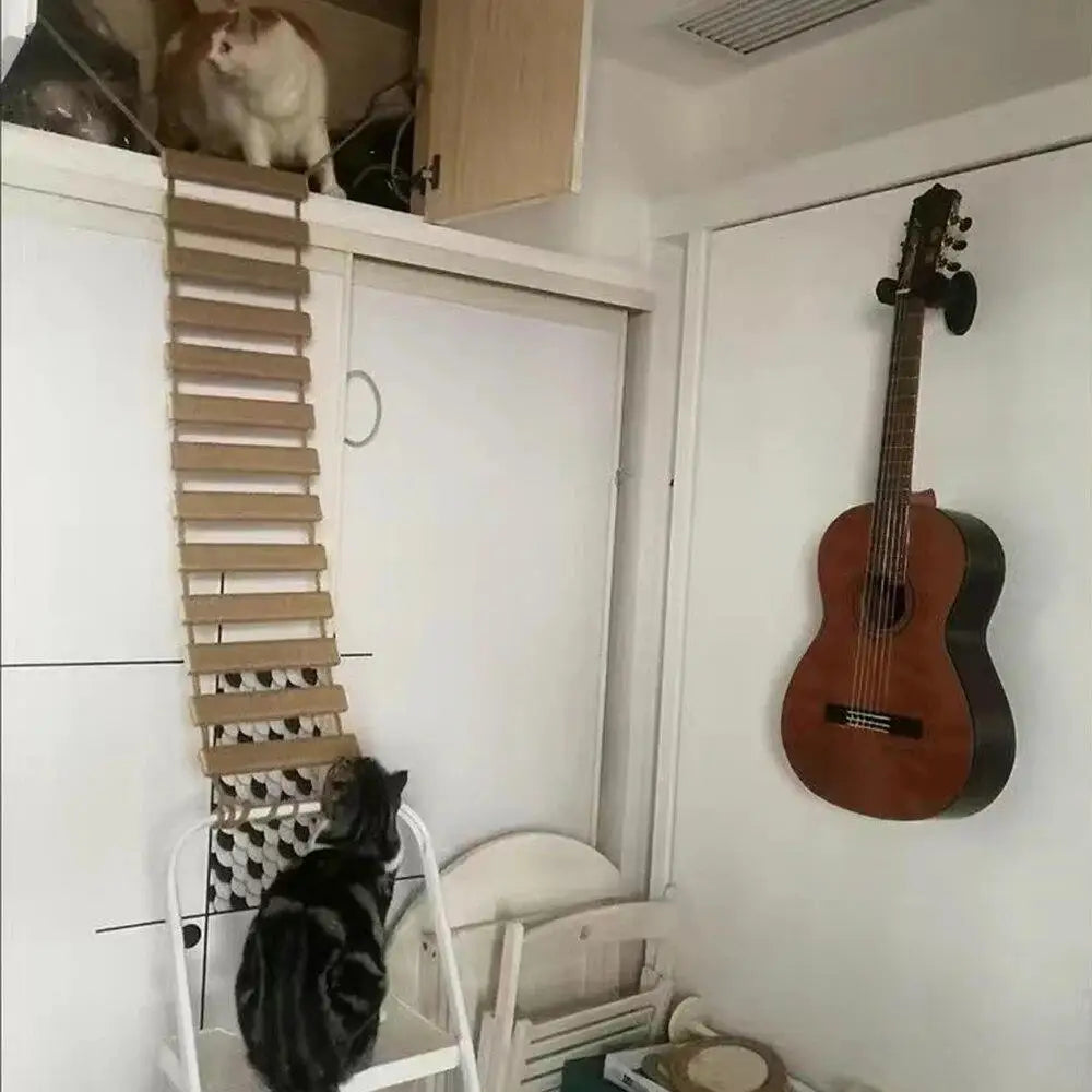 Cat Tree Cat Climbing Shelf Wall Mounted Cat Furniture Sisal Cat Ladder Bridge for Cat Climbing & Grinding Claws DIY with Post