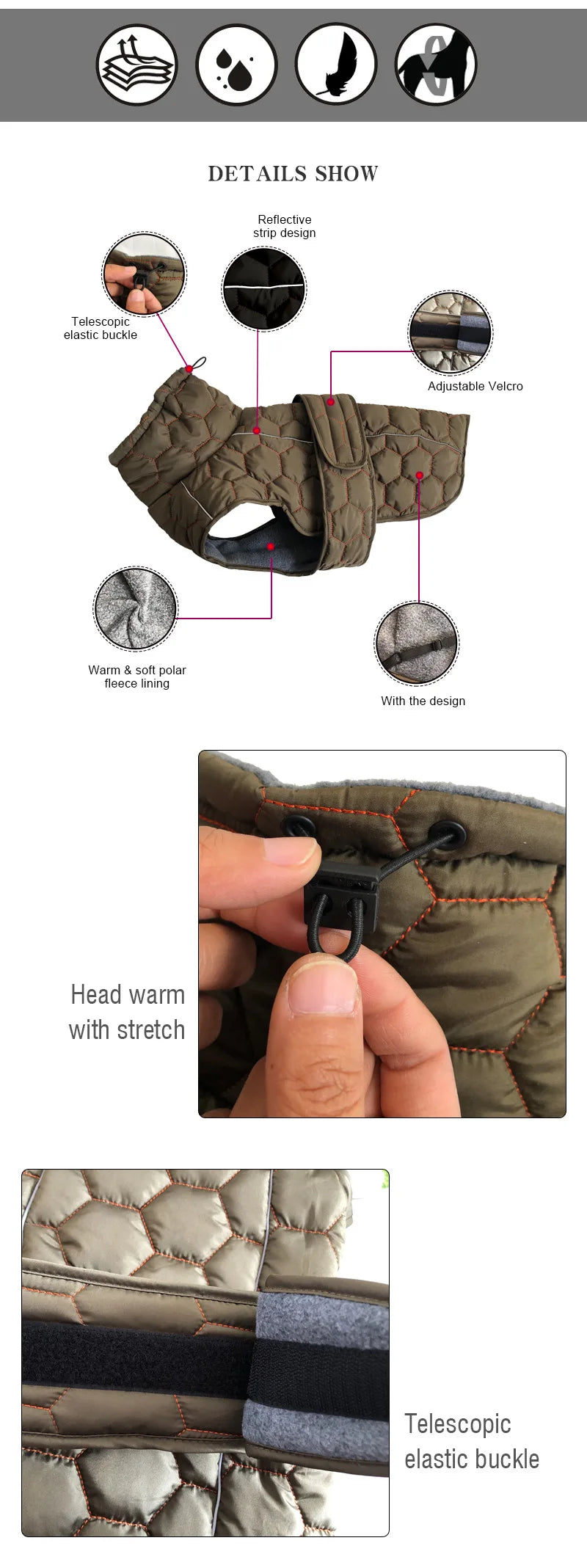 Italian Greyhound Large Dogs Clothes Winter Coat Adjustable Reflective Warm Fleece Lined Turtleneck Dog Jacket for Big Dogs