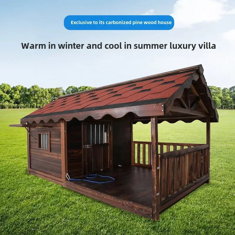 Outdoor Dog House Solid Wood Waterproof Large Dog Golden Retriever Kennel Rainproof Kennel Pet Villa Summer Outdoor Dog House