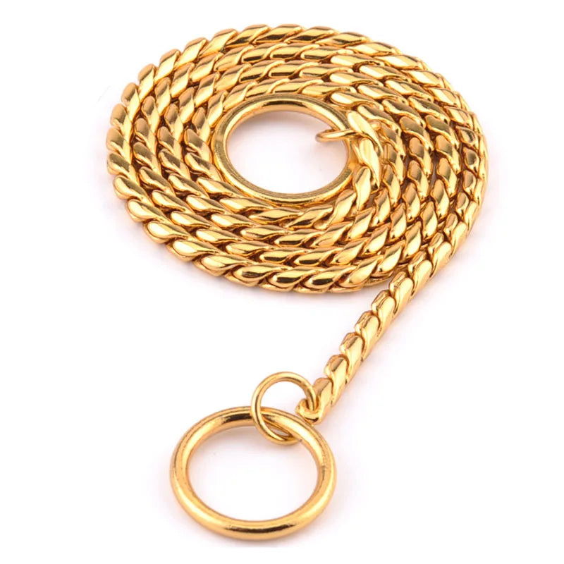 New Metal Dog Collar Chain Necklace Choker Adjustable Training Gold Pet Collar Strong P Snake Chain for Small Medium Large Dogs